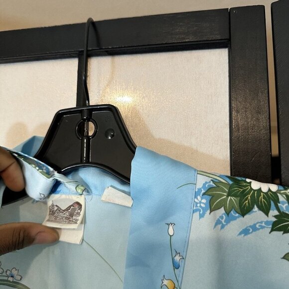 JAPANESE Geisha KIMONO WOMEN'S ROBE GOWN VINTAGE Blue Floral - Picture 4 of 8